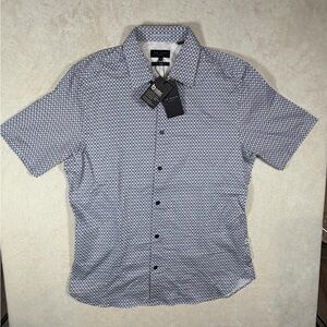 NWT Ted Baker Size 4 Slim Fit Navy Geometric Button Down Shirt